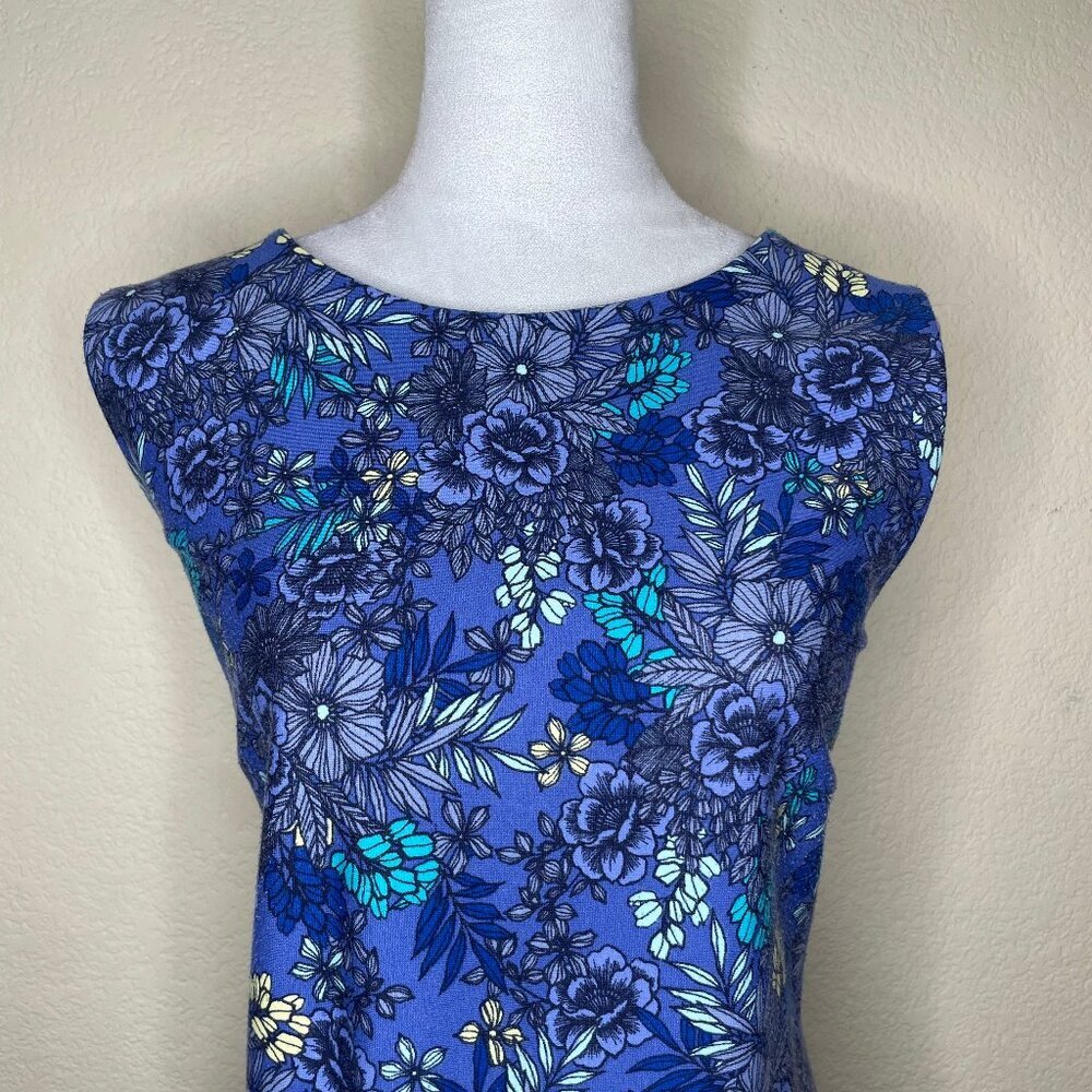 Talbots Floral Sheath Dress Blue Purple Sleeveless Knee Length Stretch Sz Large - Picture 3 of 12